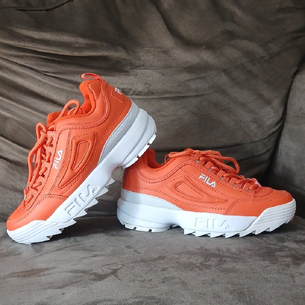 FILA Orange and White Chunky Lace-Up Sneakers